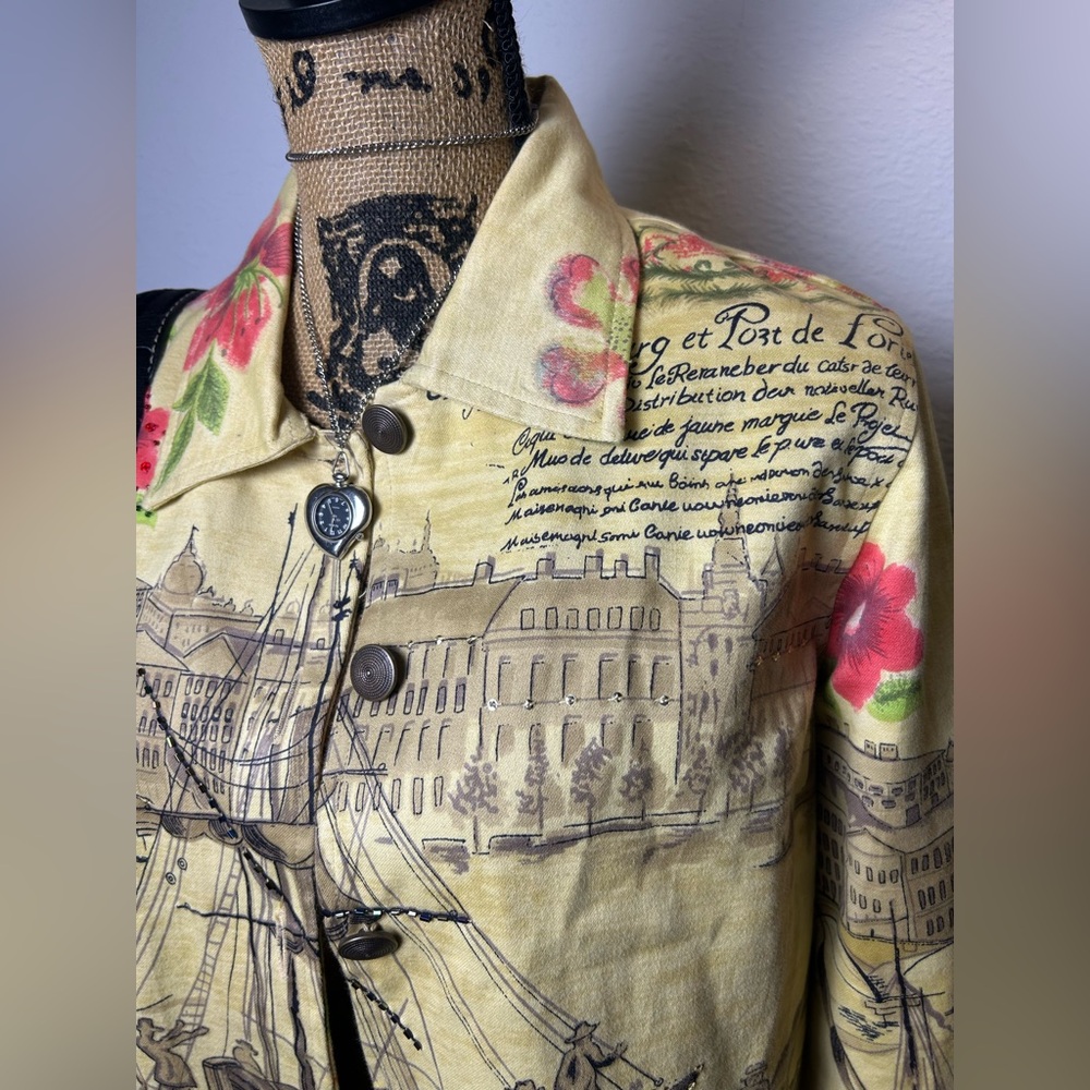 vintage y2k style whimsical New Directions 100% cotton beaded floral blazer